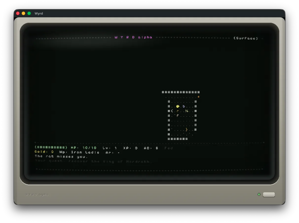ASCII rendering of the dungeon